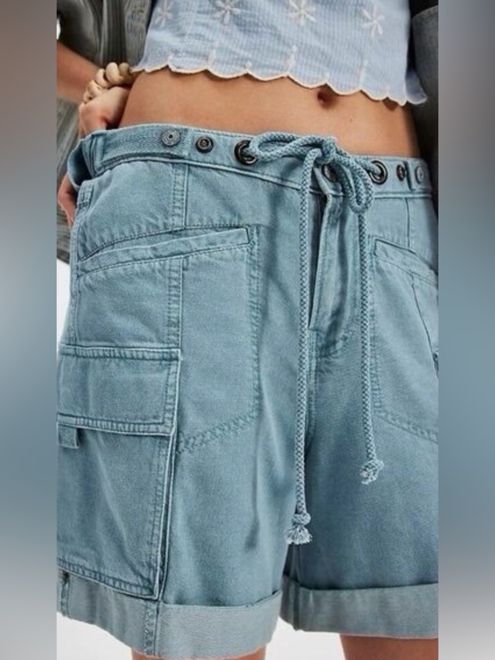 We The Free Seafoam blue Denim Shorts with Branded Snap Sz XS